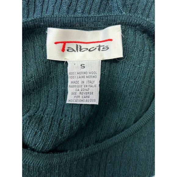 Vintage Talbots Womens Small Ribbed Merino Wool Sweater Green Made In Italy - Picture 5 of 8